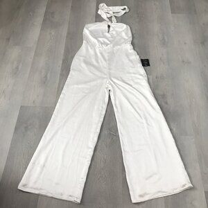 LULU'S ADORING ANGELS JUMPSUIT WHITE SATIN WIDE LEG PANT WOMENS XL NWT